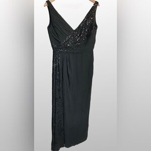 Badgley Mischka Black Sequin Formal Dress‎ Sleeveless V Neck Sz 12 Floor Length